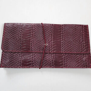 Faux Snake Skin Envelope Wine Color Hand Bag Thin Purse Loop Closure Wallet
